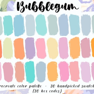 Bubblegum - Palette Procreate, 30 codes hexadécimaux, bonnes notes, agenda numérique, téléchargement immédiat, échantillons de pastel bonbon, couleurs délavées