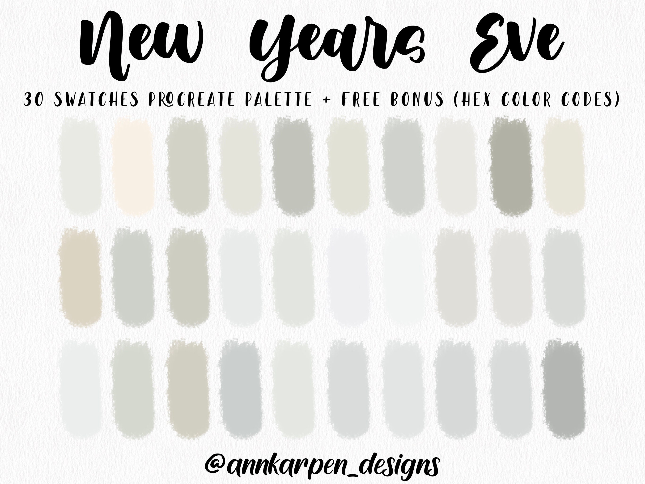 New Years Eve Procreate Palette, 30 HEX Color Codes, Instant Digital  Download, iPad Pro Art Illustration, Pastel Clean White Color Swatches 