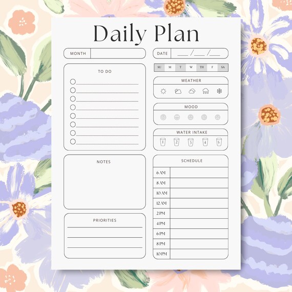 Daily Plan Productivity Sheet PDF, Print At Home Productivity Tracker, Journal Insert, Stay Organized, US Letter A4 A5 A6