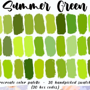 Summer Green - Procreate-Palette, 30 HEX-Codes, sofortiger digitaler Download, iPad Pro Art Tropische Illustration, helle, warme Farbmuster