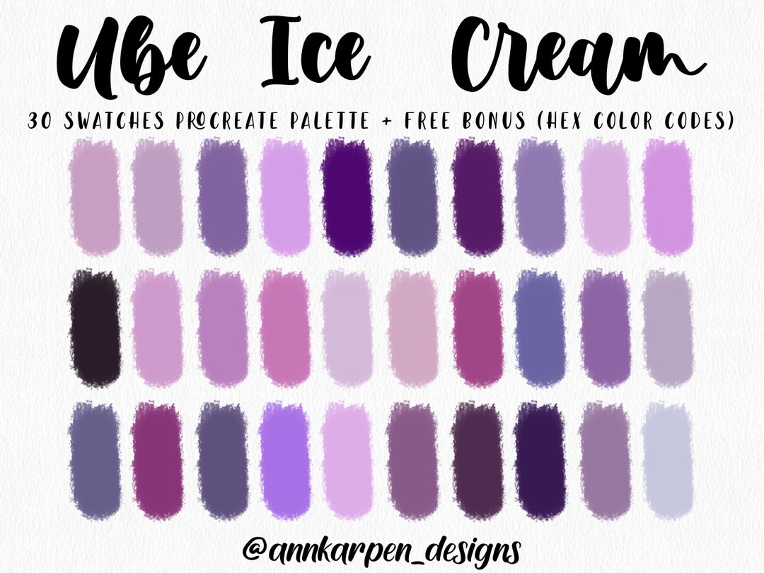Ube Ice Cream Procreate Palette, 30 HEX Color Codes, Instant Digital Download, iPad Pro Art