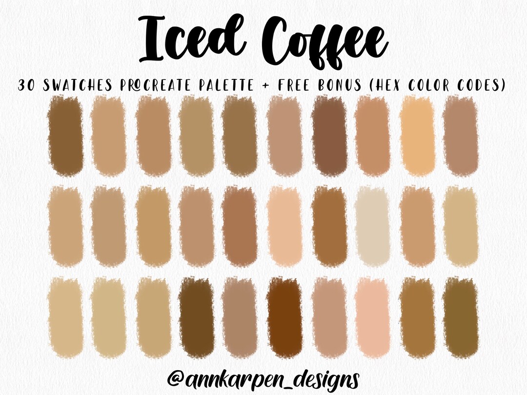 Iced Coffee Procreate Palette 30 HEX Color Codes Instant Digital 