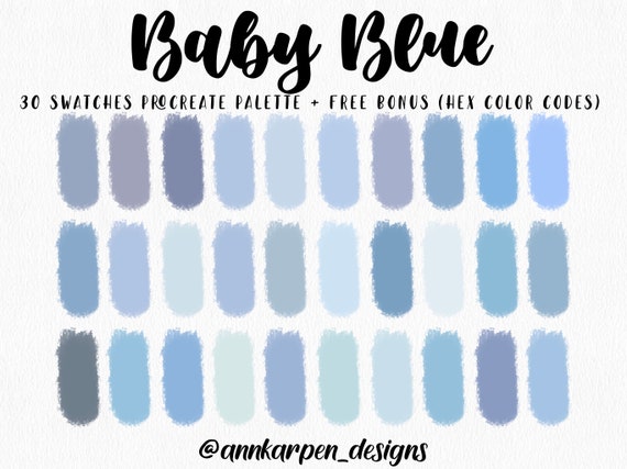 Baby Blue Procreate Palette, 30 HEX Color Codes, Instant Digital Download,  iPad Pro Art Sky Illustration, Pastel Ice Blue Color Swatches 