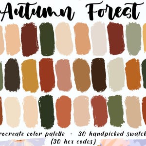 Autumn Forest - Procreate Palette, 30 HEX Handpicked Color Codes, Cozy Fall Vibes Digital Planner, Assorted Warm Swatches, Good Notes, iPad