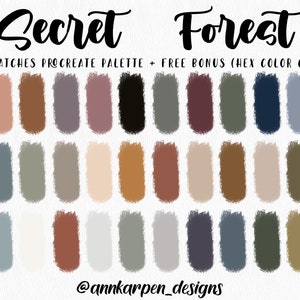 Secret Forest Procreate Palette, 30 HEX kleurcodes, Instant Digitale Download, iPad Illustratie, Procreate App, Aardse subtiele kleurstaal