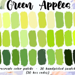 Grüne Äpfel - Procreate Palette, 30 HEX-Codes, Sofort-Download, iPad Illustration, üppige grüne Farbmuster