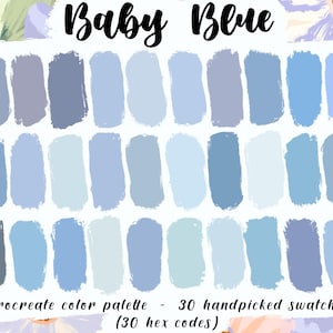 Baby Blue - Procreate Palette, 30 HEX Codes, Good Notes, Digital Wedding Planner, iPad Pro Art Illustration, Pastel Ice Blue Color Swatches
