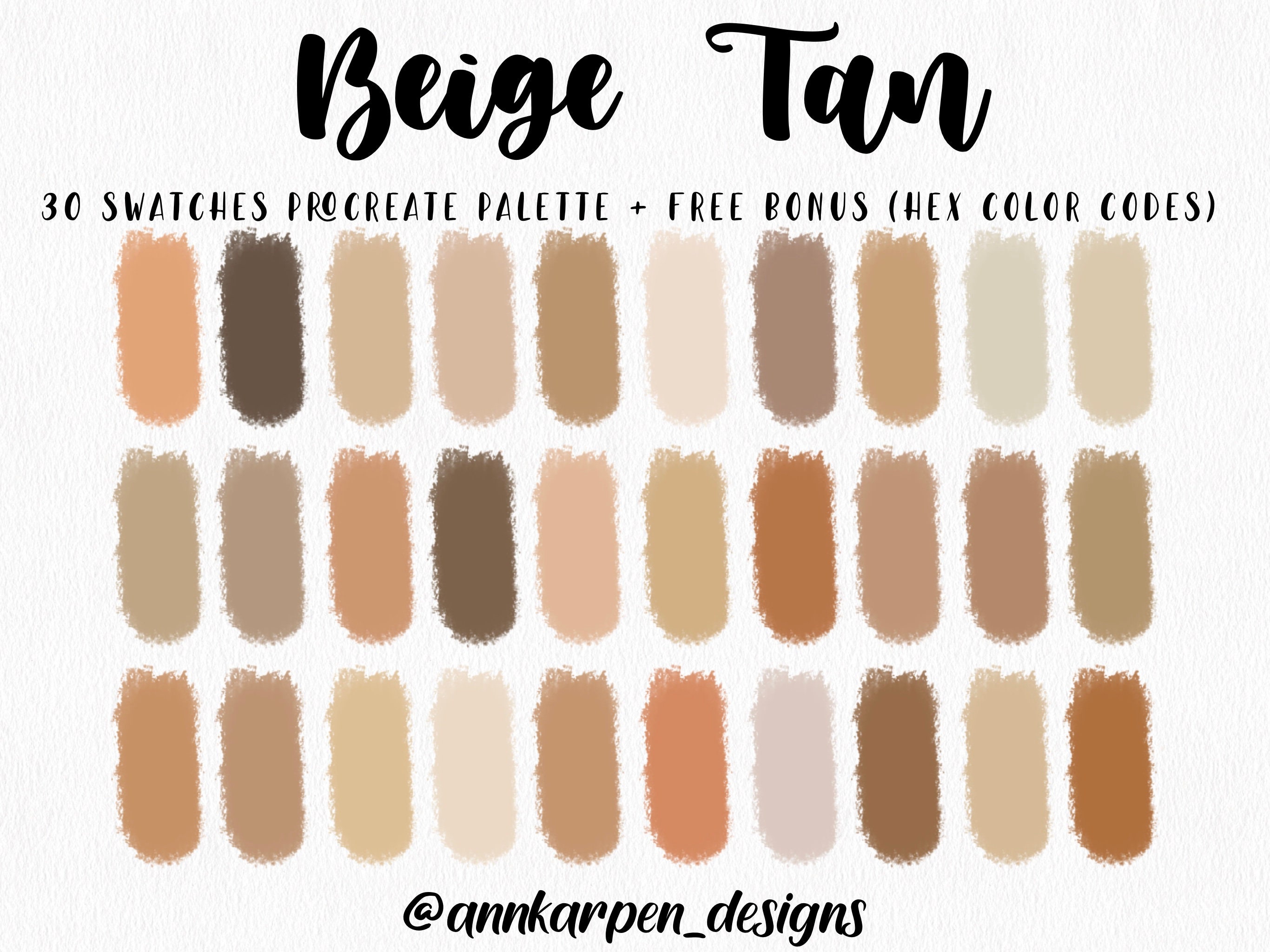 Beige Tan Procreate Palette, 30 HEX Color Codes, Instant Digital Download, iPad Pro Art Illustration, Warm Skin Tone Color Swatches, Anime