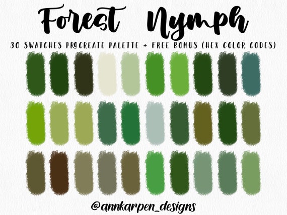 Forest Nymph Procreate Palette, 30 HEX Color Codes, Instant
