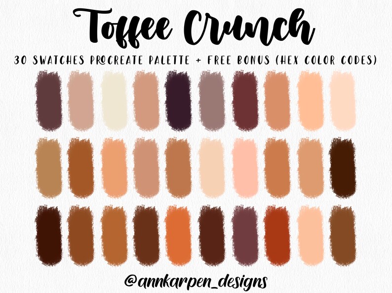 Toffee Crunch Procreate Palette, 30 HEX Color Codes, Instant Digital ...
