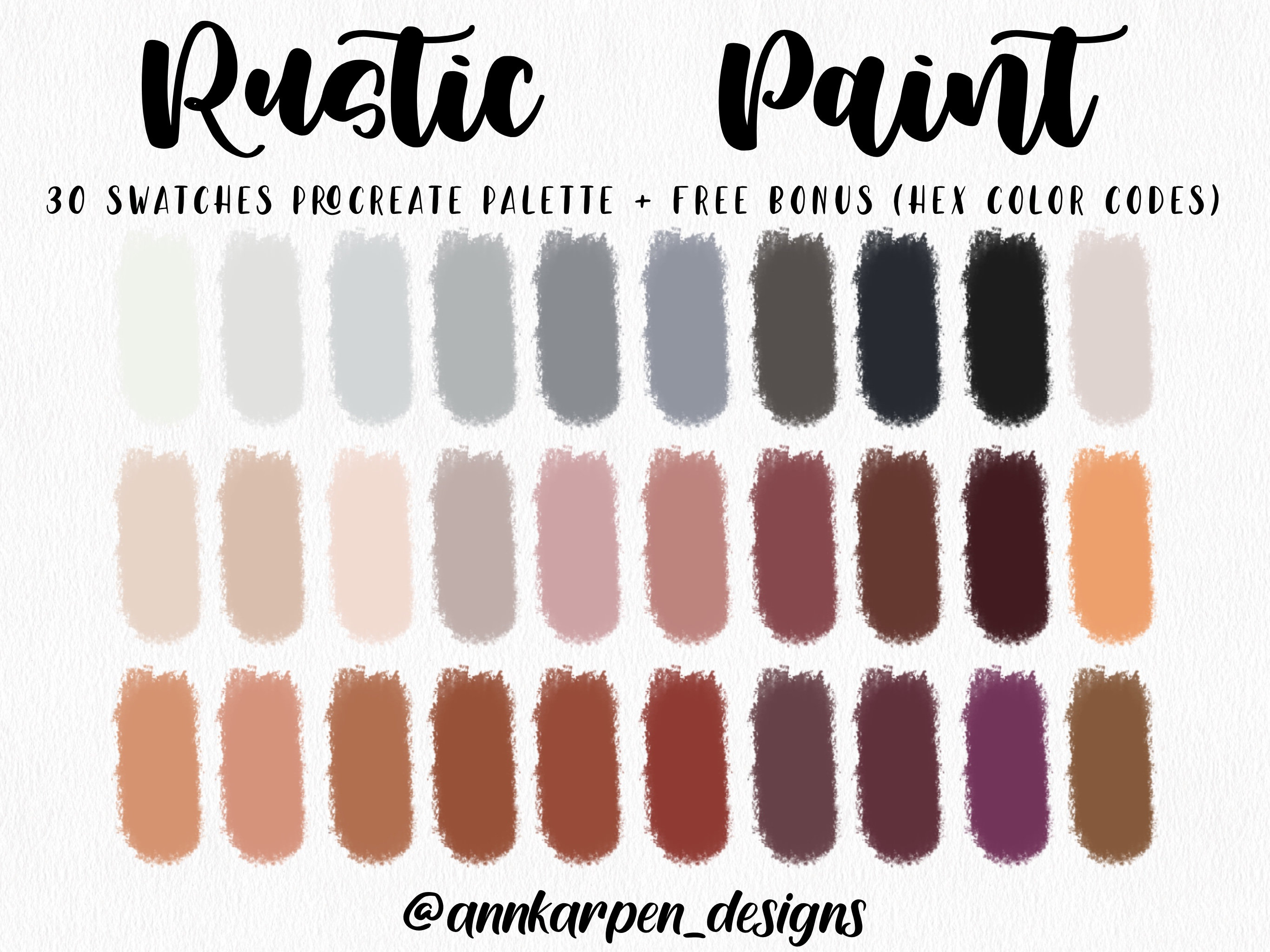 Rustic Paint Procreate Palette, 30 HEX Color Codes, Instant Digital ...