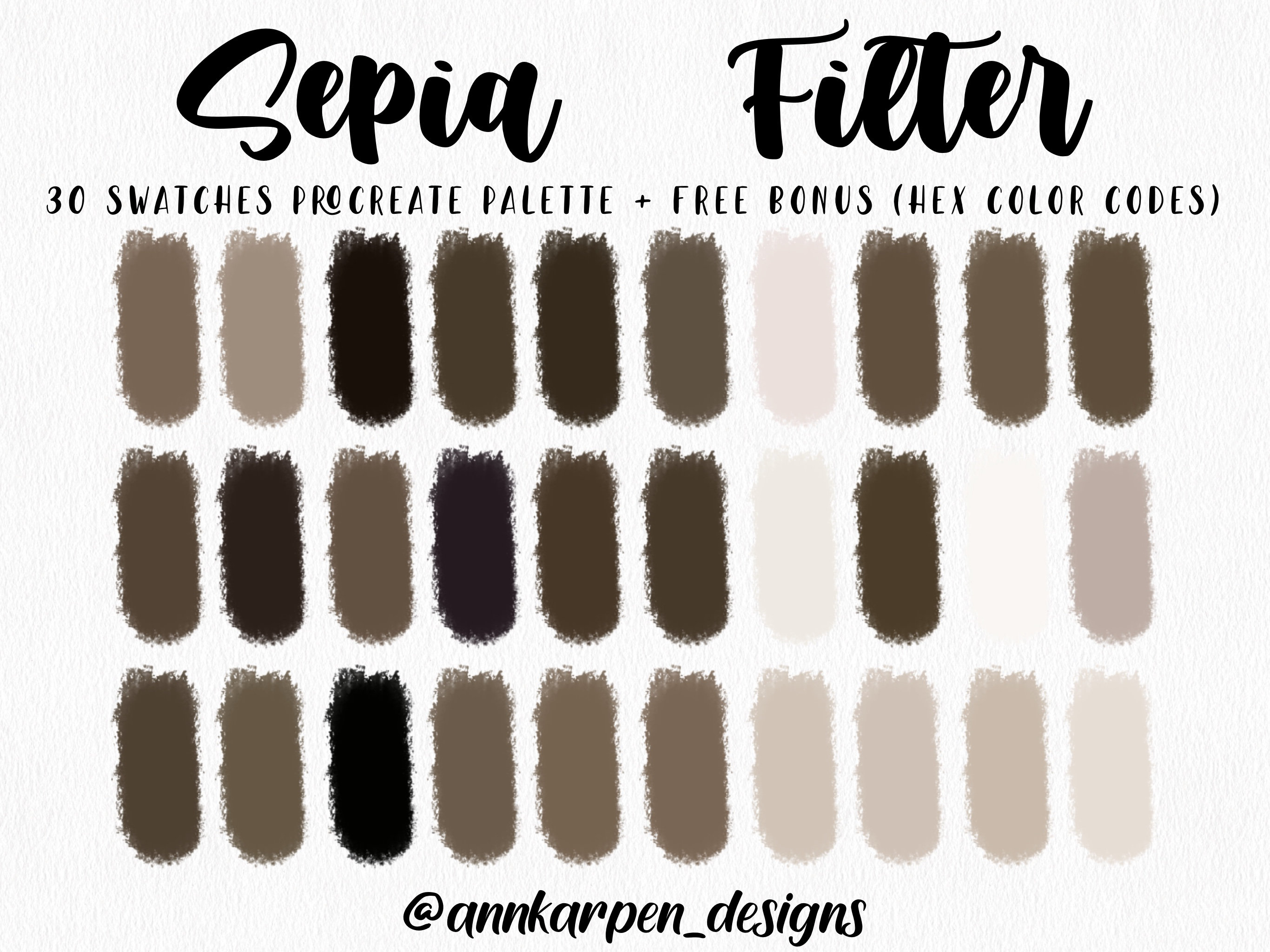 Sepia Filter Procreate Palette 30 HEX Color Codes Instant Etsy México