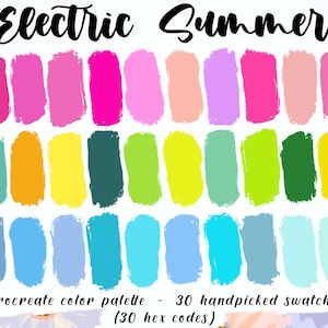 Electric Summer - Procreate Palette, 30 HEX Codes, Good Notes, Digital Planner, Instant Download, Bright Neon Swatches