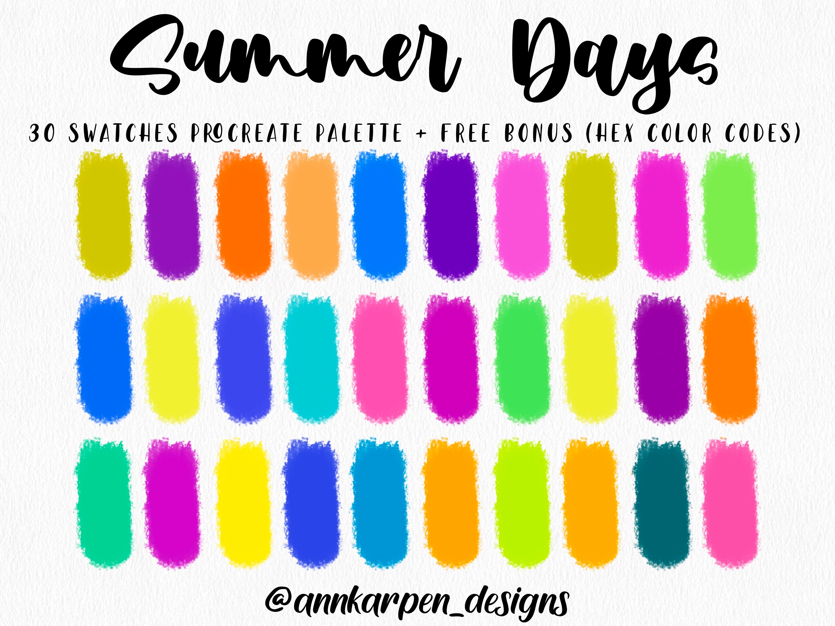 Summer Days Procreate Palette 30 HEX Color Codes Swatches - Etsy Israel Summer Days Procreate Palette 30 HEX Color Codes Swatches - Etsy Israel