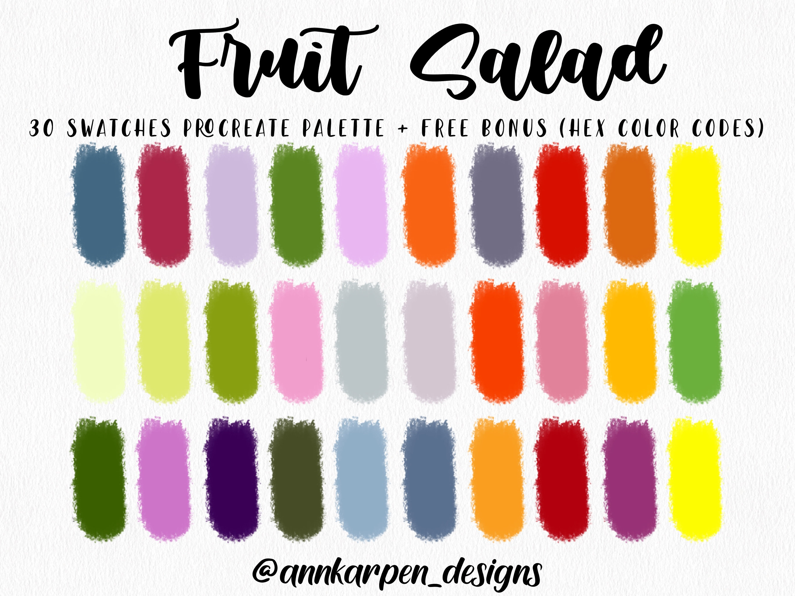Fruit Salad Procreate Palette, 30 HEX Color Codes, Instant Digital