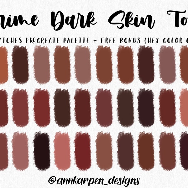Anime Dark Skin Tone Procreate Palette, 30 HEX Color Codes, Instant Digital Download, iPad Pro Art, Beauty Illustration, Body Color Swatches