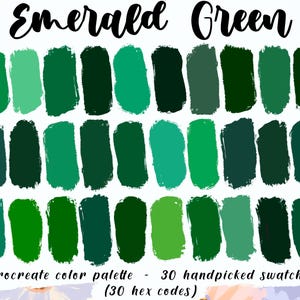 Emerald Green - Procreate Palette, 30 HEX Color Codes, Good Notes, Digital Planner, iPad Gemstone Art Illustration, Assorted Dark Swatches