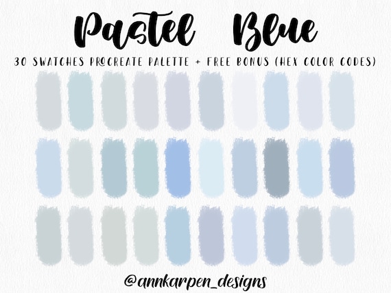 Pastel Blue Procreate Palette, 30 HEX Color Codes, Instant Digital