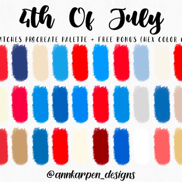 4th Of July Procreate Palette, 30 HEX Color Codes, Instant Digital Download, iPad Pro  Art, Patriotic USA Illustration, Color Swatches