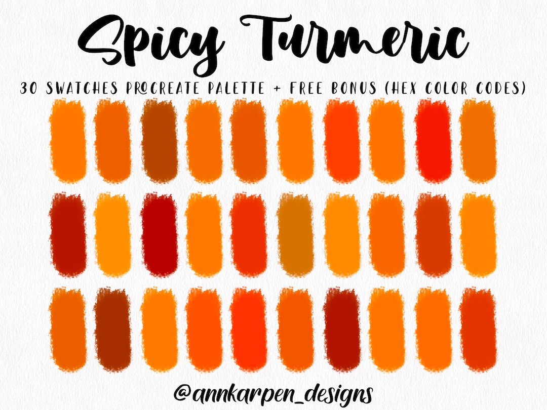 Spicy Turmeric Procreate Palette, 30 HEX Color Codes, Instant Digital