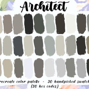 Arquitecto - Paleta de Procreate, 30 códigos hexadecimales, Buenas notas, Planificador digital empresarial, Muestras de ingeniero urbano