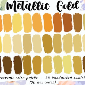 Metallic Gold - Procreate Palette, 30 HEX-Codes, Sofort-Download, Metall Illustration, verschiedene gelbe Muster, gute Noten, digitaler Planer