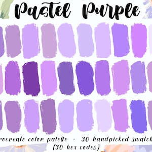 Morado pastel - Paleta para Procreate, 30 códigos HEX, descarga instantánea, notas útiles, agenda digital, muestras de lila suave para iPad