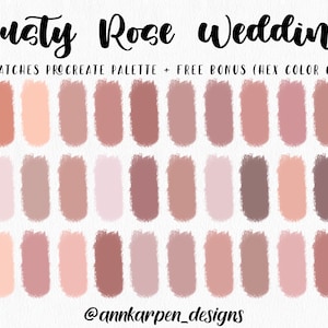 Dusty Rose Wedding Procreate Palette, 30 HEX Color Codes, Instant Digital Download, iPad Pro Art Illustration, Pastel Color Swatches, Anime