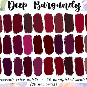 Deep Burgundy - Procreate Palette, 30 HEX Codes, Good Notes, Digital Planner, iPad Pro Illustration, Intense Dark Purple Red Color Swatches
