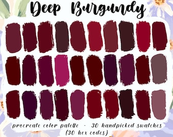 Deep Burgundy - Procreate Palette, 30 HEX-Codes, gute Notizen, digitaler Planer, iPad Pro Illustration, intensive dunkelviolette rote Farbmuster