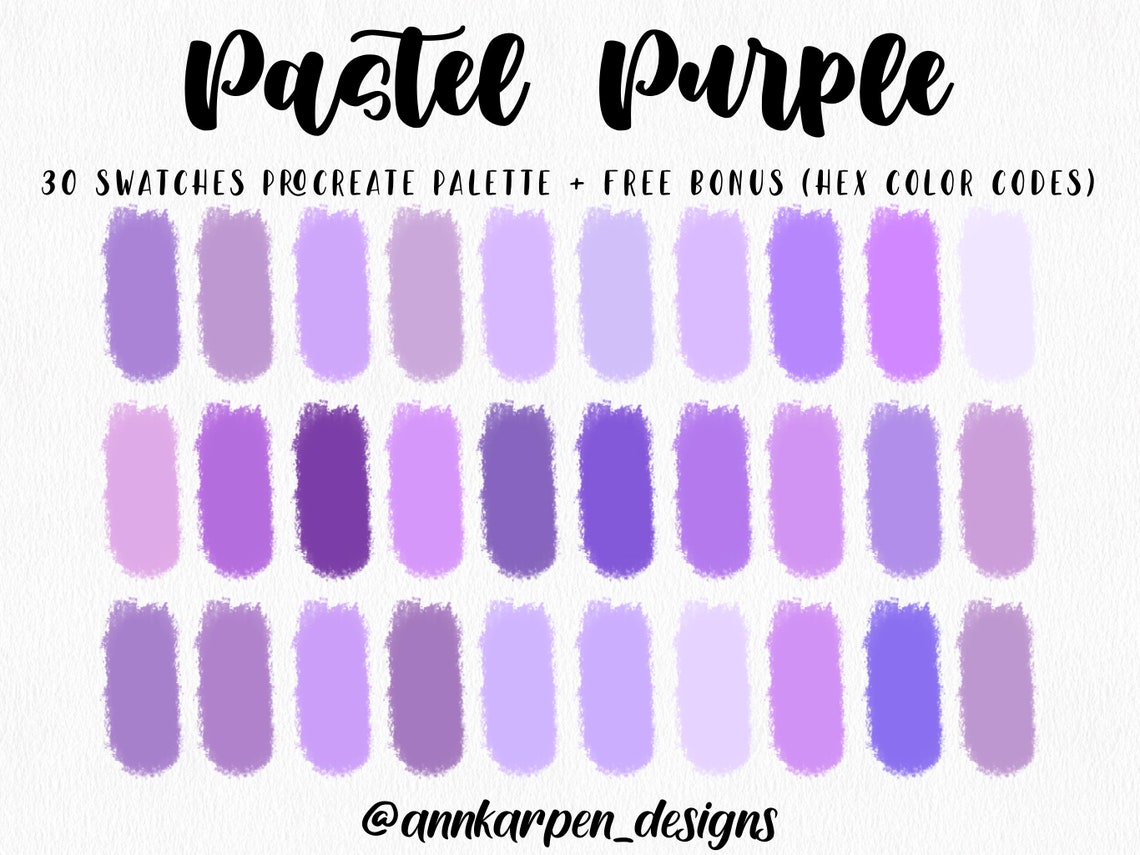 Pastel Purple Procreate Palette, 30 HEX Codes, Instant Download, Good ...