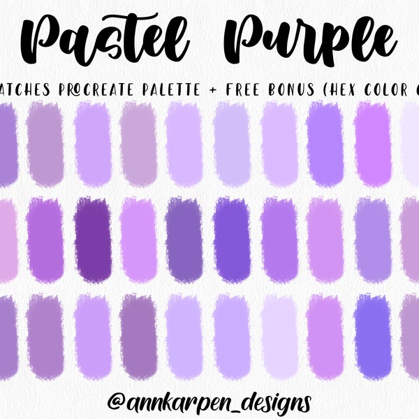 Pastel Purple Procreate Palette, 30 HEX Color Codes, Instant Digital Download, iPad Pro Art Illustration, Bright Neon Lilac Color Swatches