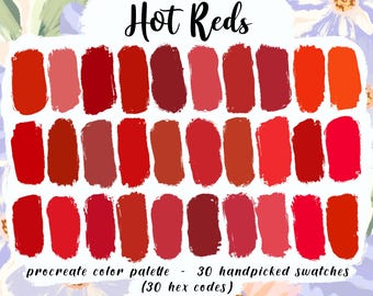 Hot Reds Procreate Palette, 30 HEX Color Codes, Good Notes, Instant Download, iPad Illustration, Intense Red Color Swatches, Digital Planner