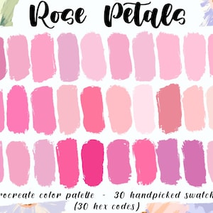 Petali di rosa - Palette Procreate, 30 codici colore HEX, download digitale istantaneo, illustrazione artistica per iPad Pro, campioni di colore rosa brillante, anime