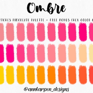 Ombre Procreate Palette, 30 HEX Codes, Good Notes, Digital Planner, iPad Pro Tropical Art Illustration, Pink Orange Pastel Color Swatches