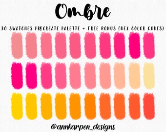 Ombre Procreate Palette, 30 HEX Color Codes, Instant Digital Download, iPad Pro Tropical Art Illustration, Pink Orange Pastel Color Swatches