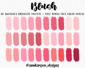 Blush Procreate Palette, 30 HEX Color Codes, iPad Pro Illustration, Assorted Pastel Pink Color Swatches, Beauty Art Colors, Soft Pink Red