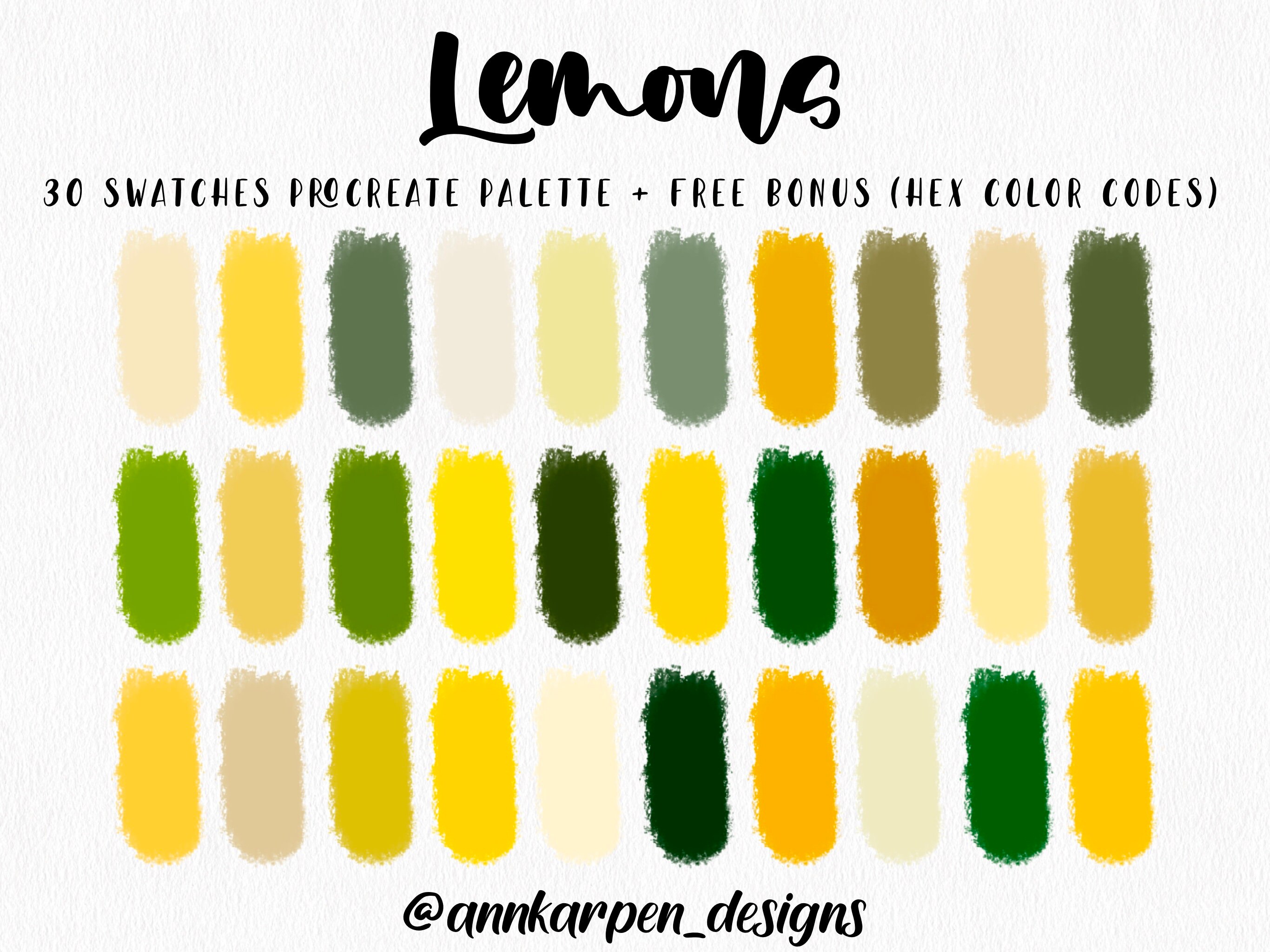 Lemons Procreate Palette, 30 HEX Color Codes, Instant Digital Download