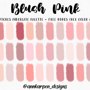 Blush Pink Procreate Palette, 30 HEX Codes, Good Notes, Pink Digital Planner, Instant Download, iPad Art Illustration, Soft Color Swatches