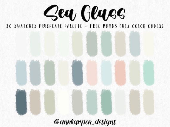 Sea Glass Procreate Palette 30 HEX Color Codes Instant Digital Download iPad Pro Art Illustration Pastel Beige Aqua Color Swatches