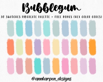 Bubblegum Procreate Palette, 30 HEX Color Codes, Instant Digital Download, iPad Pro Art Illustration, Boho Candy Pastel Color Swatches