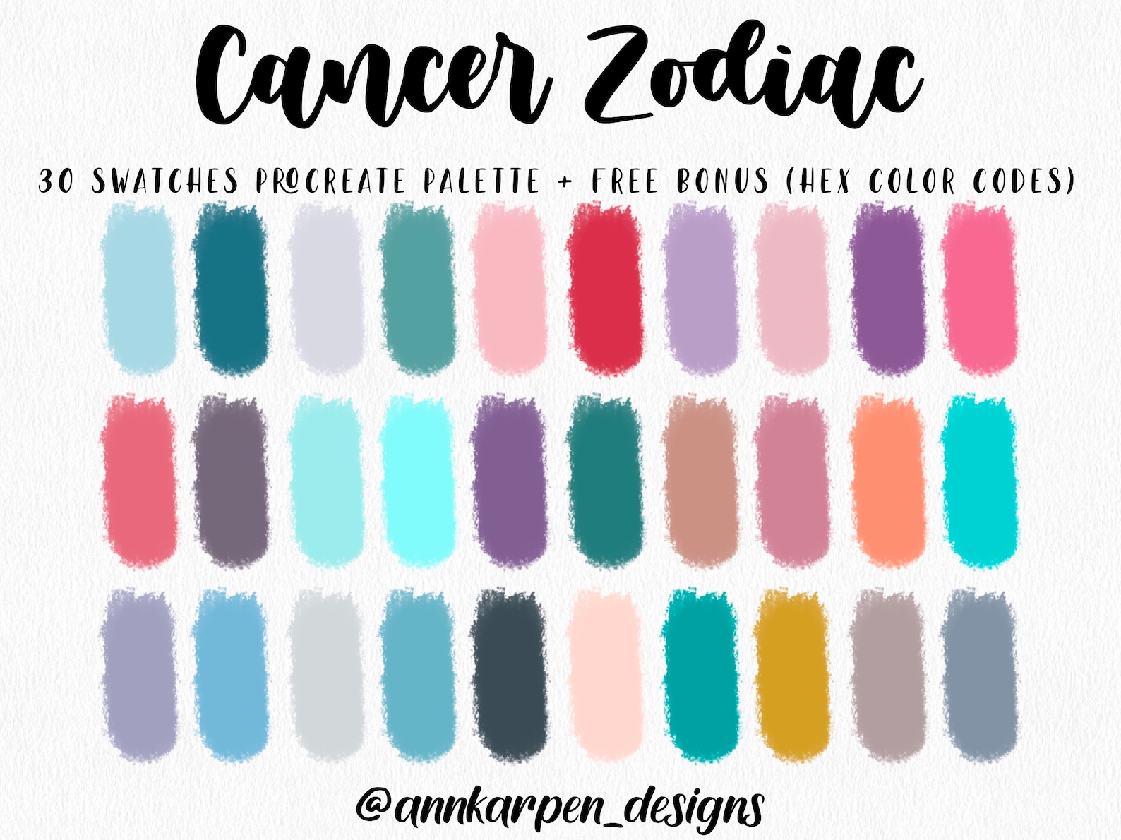 Cancer Zodiac Procreate Palette, 30 HEX Color Codes, Instant Digital ...