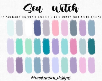 Sea Witch Procreate Palette, 30 HEX Codes, Instant Download, iPad Art Illustration, Good Notes, Soft Boho Color Swatches, Anime Planner