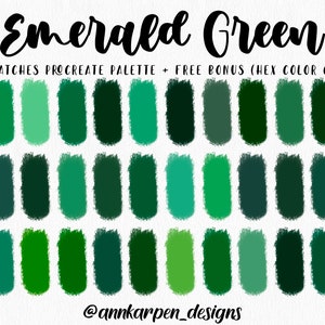 Emerald Green Procreate Palette, 30 HEX Color Codes, Good Notes, Digital Planner, iPad Gemstone Art Illustration, Assorted Dark Swatches
