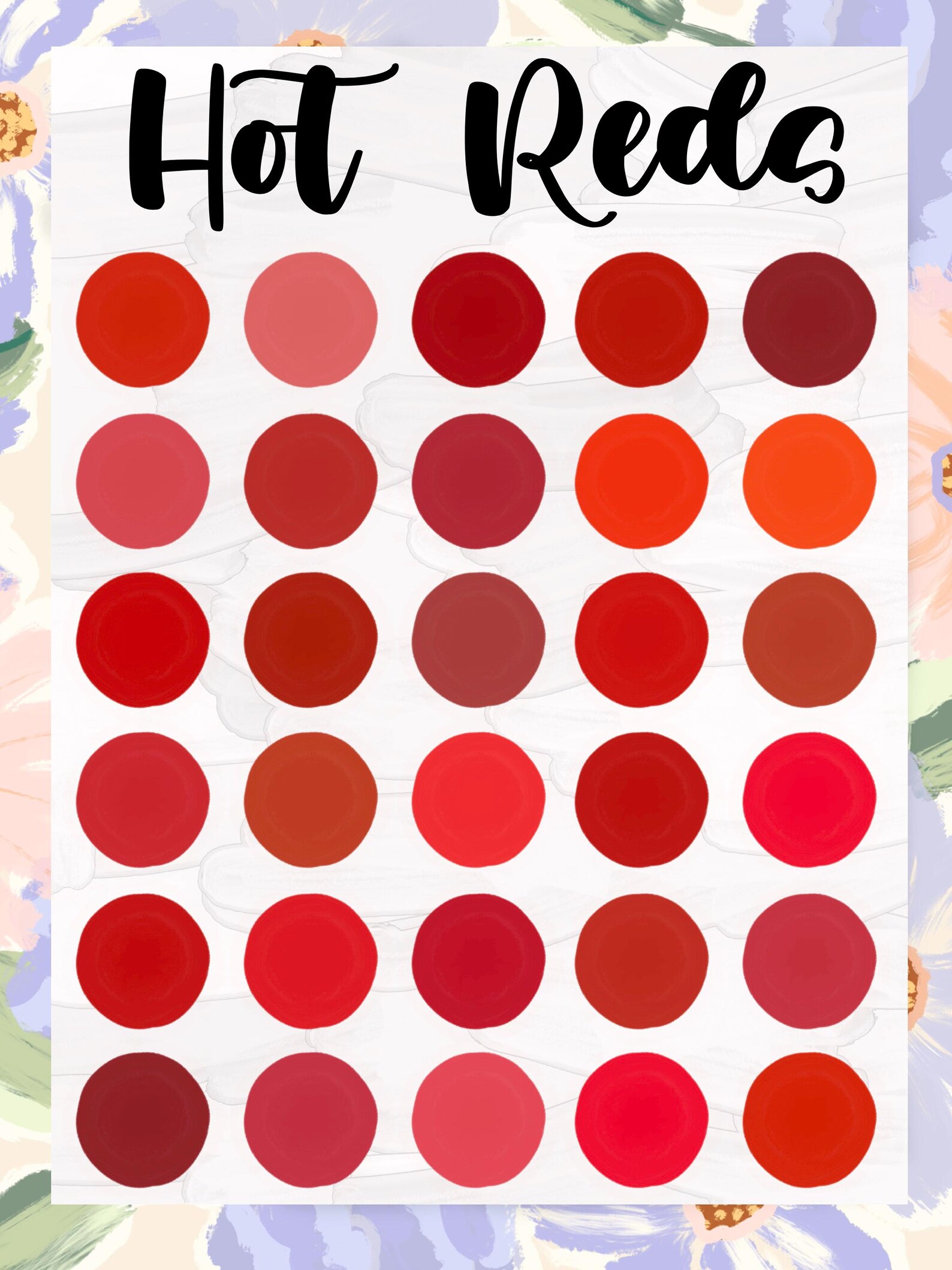 Hot Reds - Procreate Palette, 30 HEX Color Codes, Good Notes, Instant ...