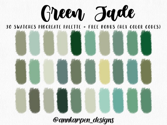 Green Jade Procreate Palette, 30 HEX Color Codes, Instant Digital Download,  iPad Pro Art Illustration, Muted Forest Green Color Swatches