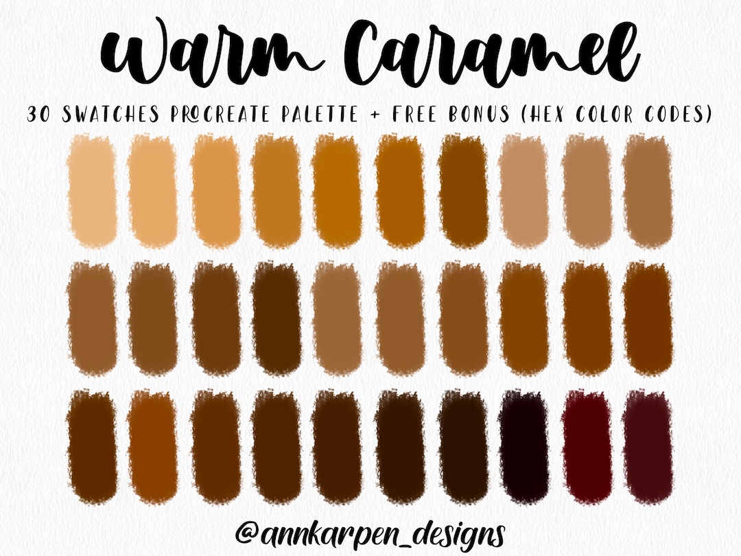 Warm Caramel Procreate Palette, 30 HEX Color Codes, Instant Digital