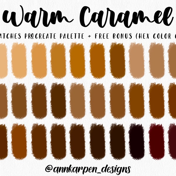 Warm Caramel Procreate Palette, 30 HEX Color Codes, Instant Digital Download, iPad Pro Illustration Tool, Brown Color Swatches, Art Gifts