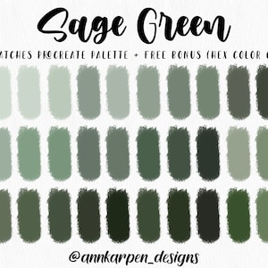 Sage Green Procreate Palette, 30 HEX Codes Instant Download, Good Notes, iPad Illustration, Spa Inspired Hand Picked Colors, Digital Planner