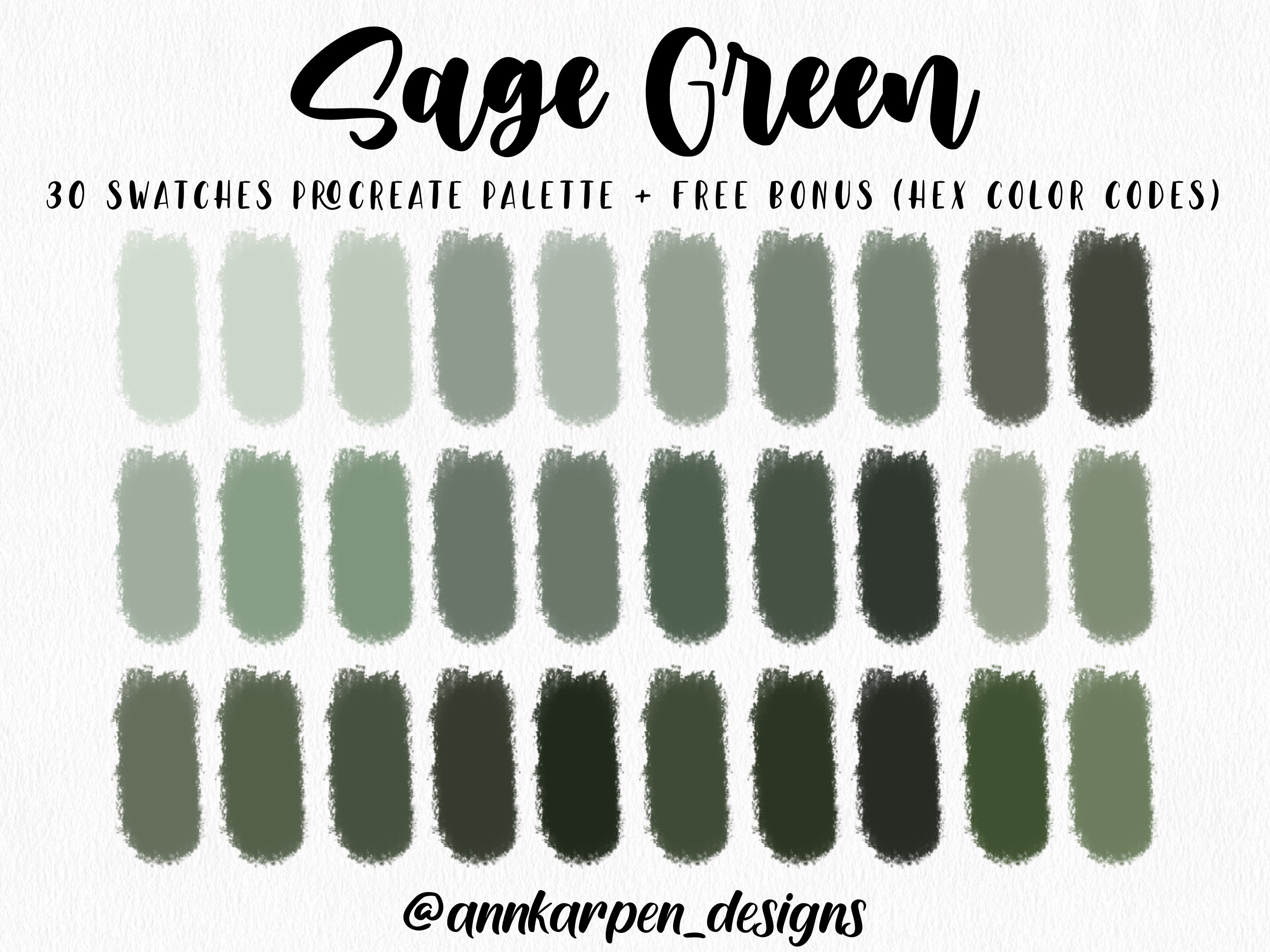 Sage Green Procreate Palette 30 Colors, Instant Digital Download, HEX